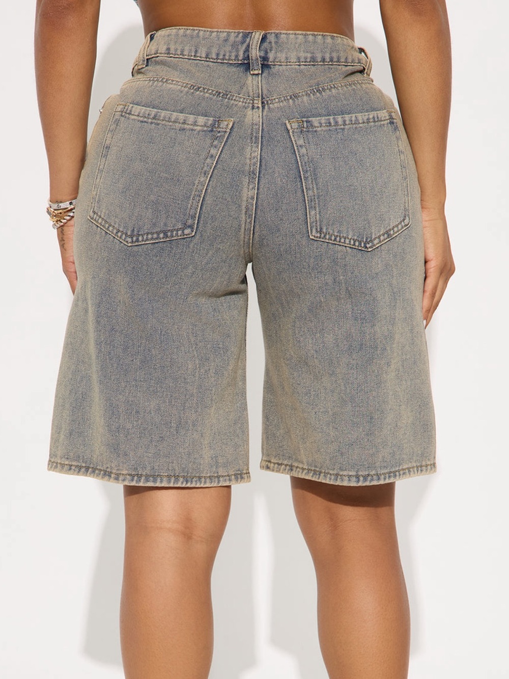 Fashion Nova Washed Taupe Denim Bermuda Shorts